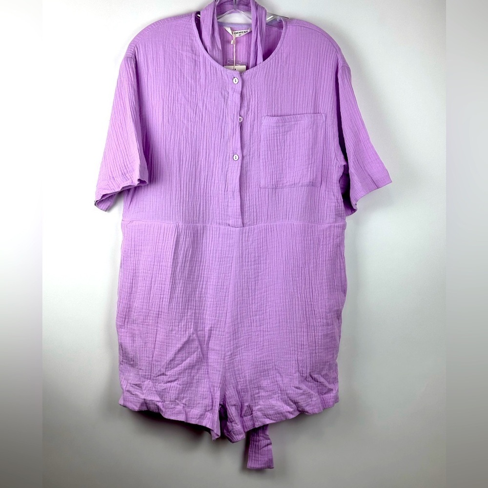 Women's Loose Fit Textured Romper w/ Tied Waist